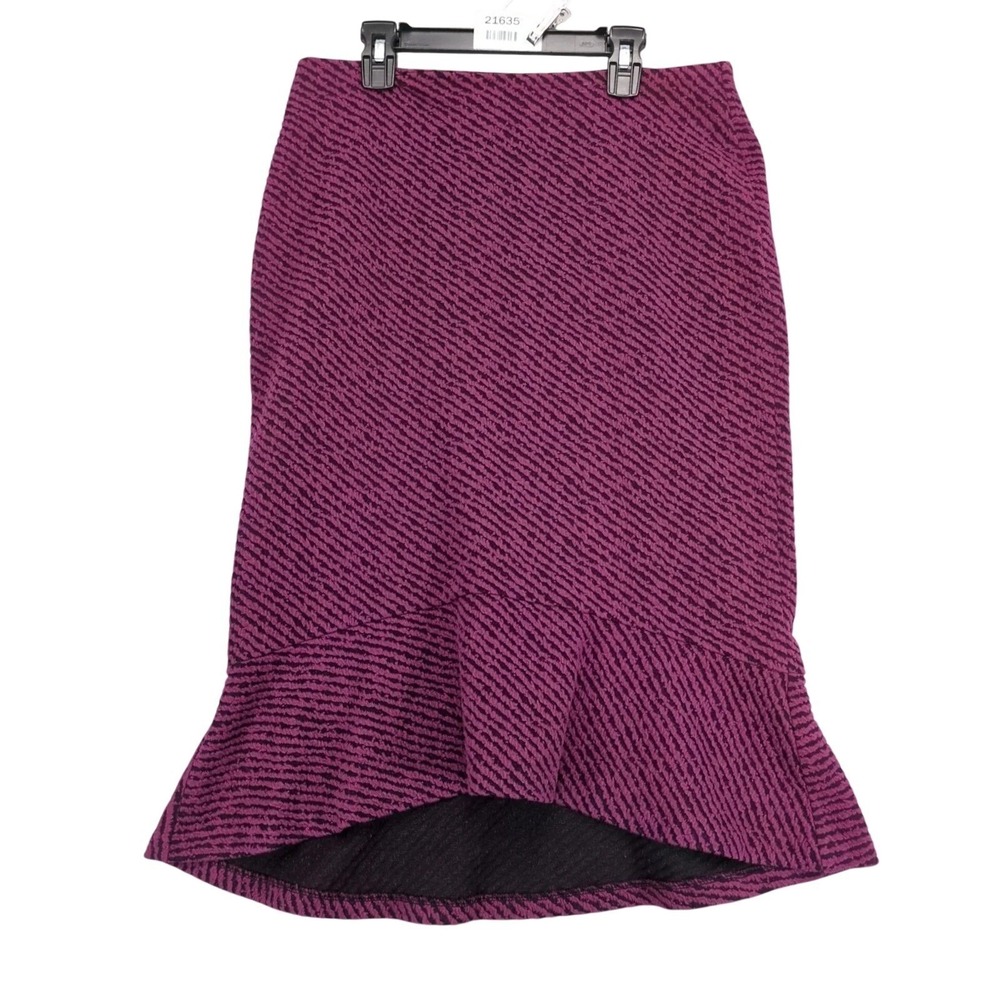 Michael Kors Purple Black Tulip Midi Skirt Sz M Tweed Stretch Retro Mod Academia
